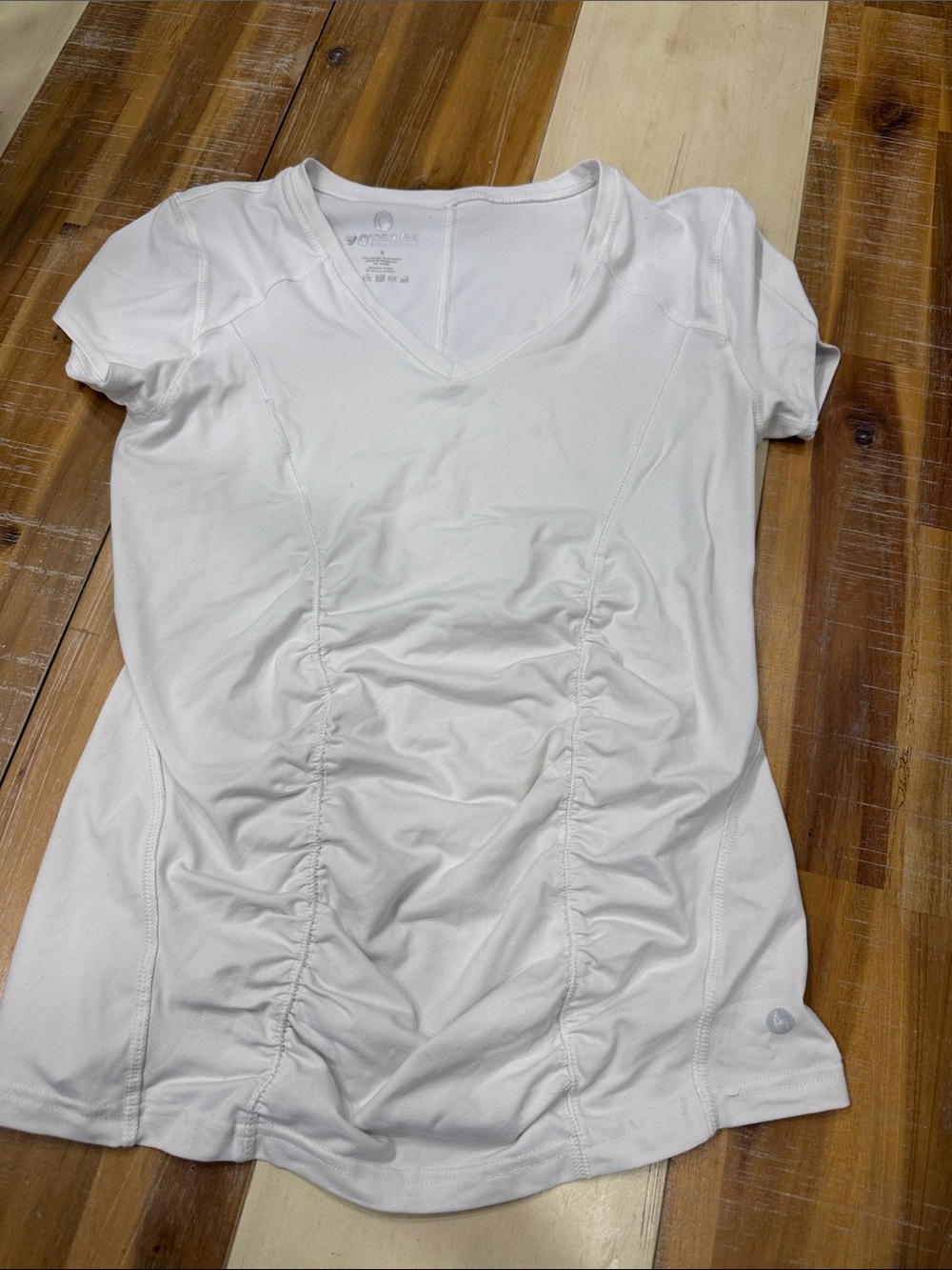 90 Degree By Reflex White V-Neck Ruched Short Sleeve Tee Top